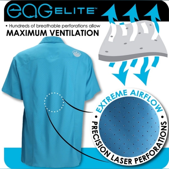 💲2️⃣ EAG Elite by Mossy Oak Blue Short-sleeved Button-down Outdoor Sport Shirt - Picture 6 of 14